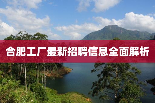 合肥工廠最新招聘信息全面解析