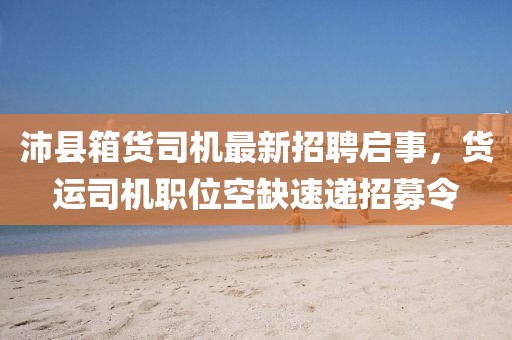 沛縣箱貨司機最新招聘啟事，貨運司機職位空缺速遞招募令